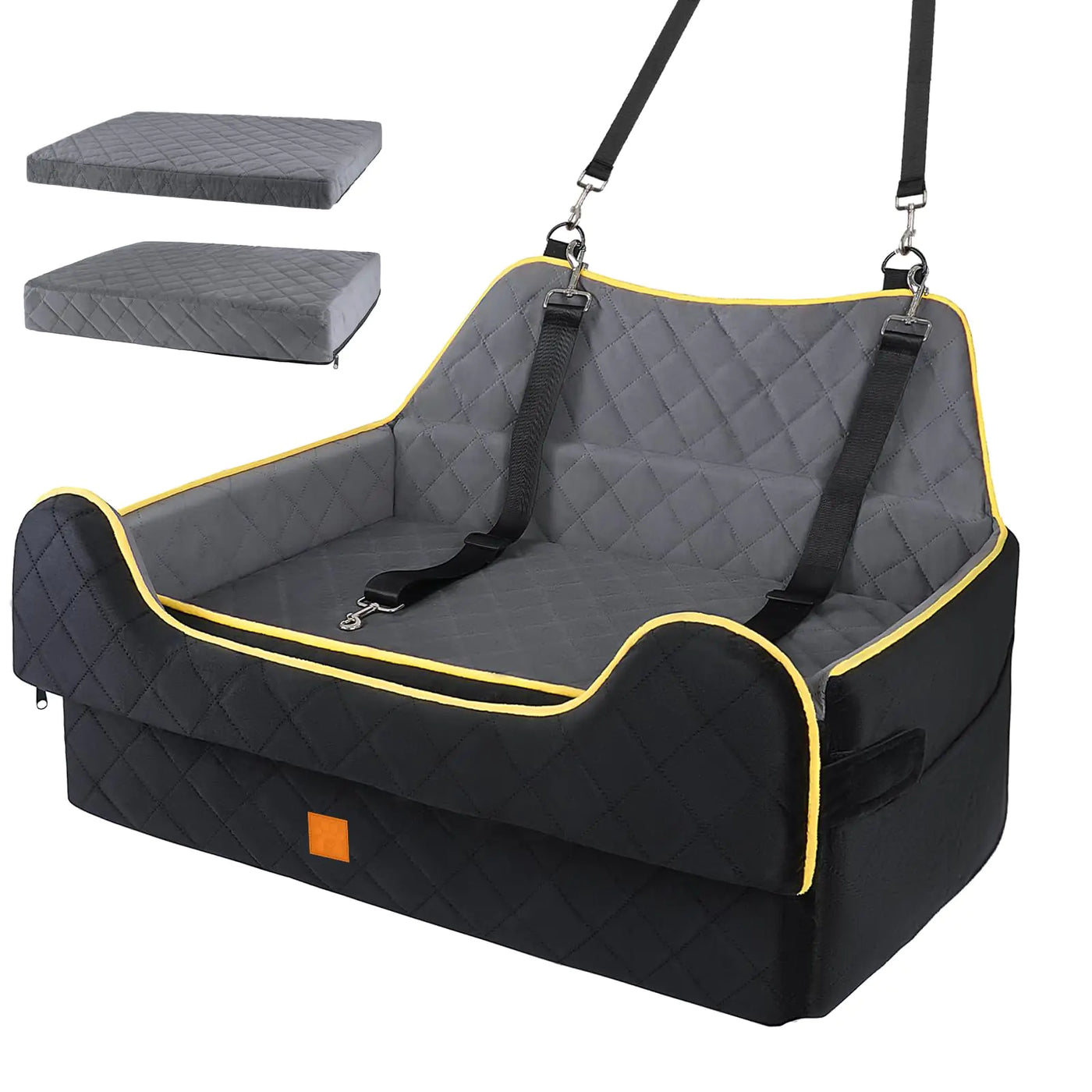 Dog Car Seat Large Medium - Sized Dog Bed for Car Pet Car Seat for Dogs Under 70 LbSafety Memory Foam Dog Booster Car Seat 2 CushionsWashable Large Dog Bed Car Seat Dog Seat for Car BackseatYellow